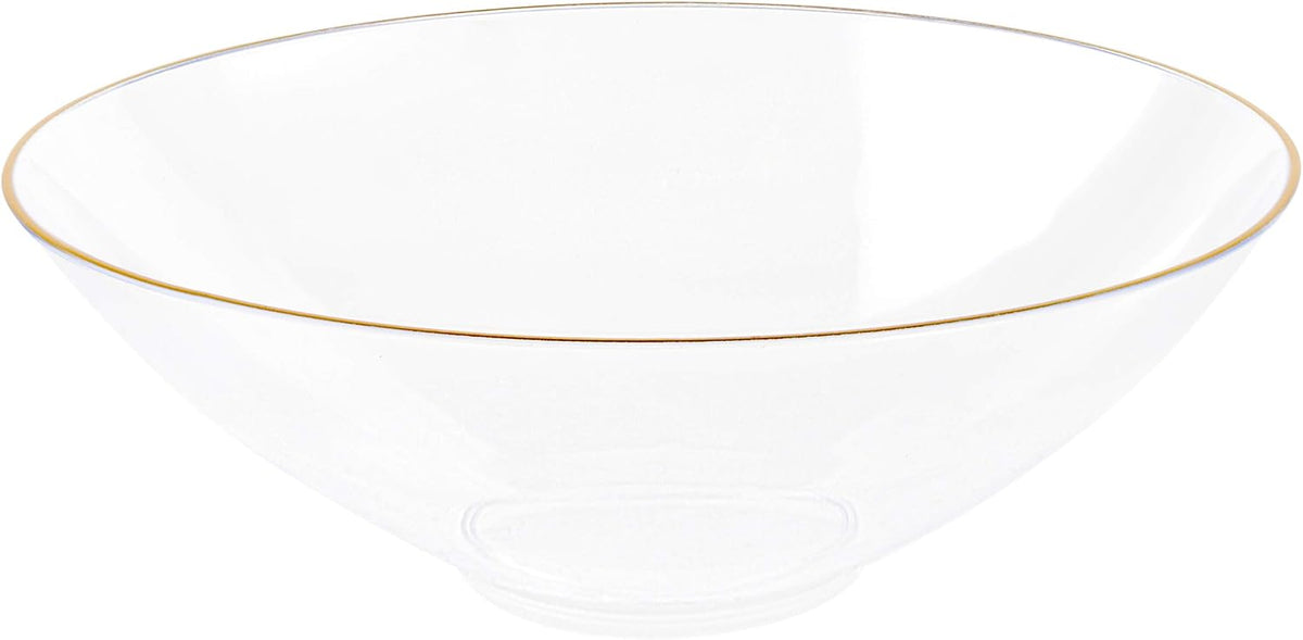 [16 OZ 40 Count] White Plastic Organic Party Soup bowls With Silver Rim Premium heavyweight Elegant Disposable Tableware Dishes