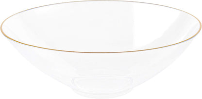 [16 OZ 40 Count] White Plastic Organic Party Soup bowls With Silver Rim Premium heavyweight Elegant Disposable Tableware Dishes