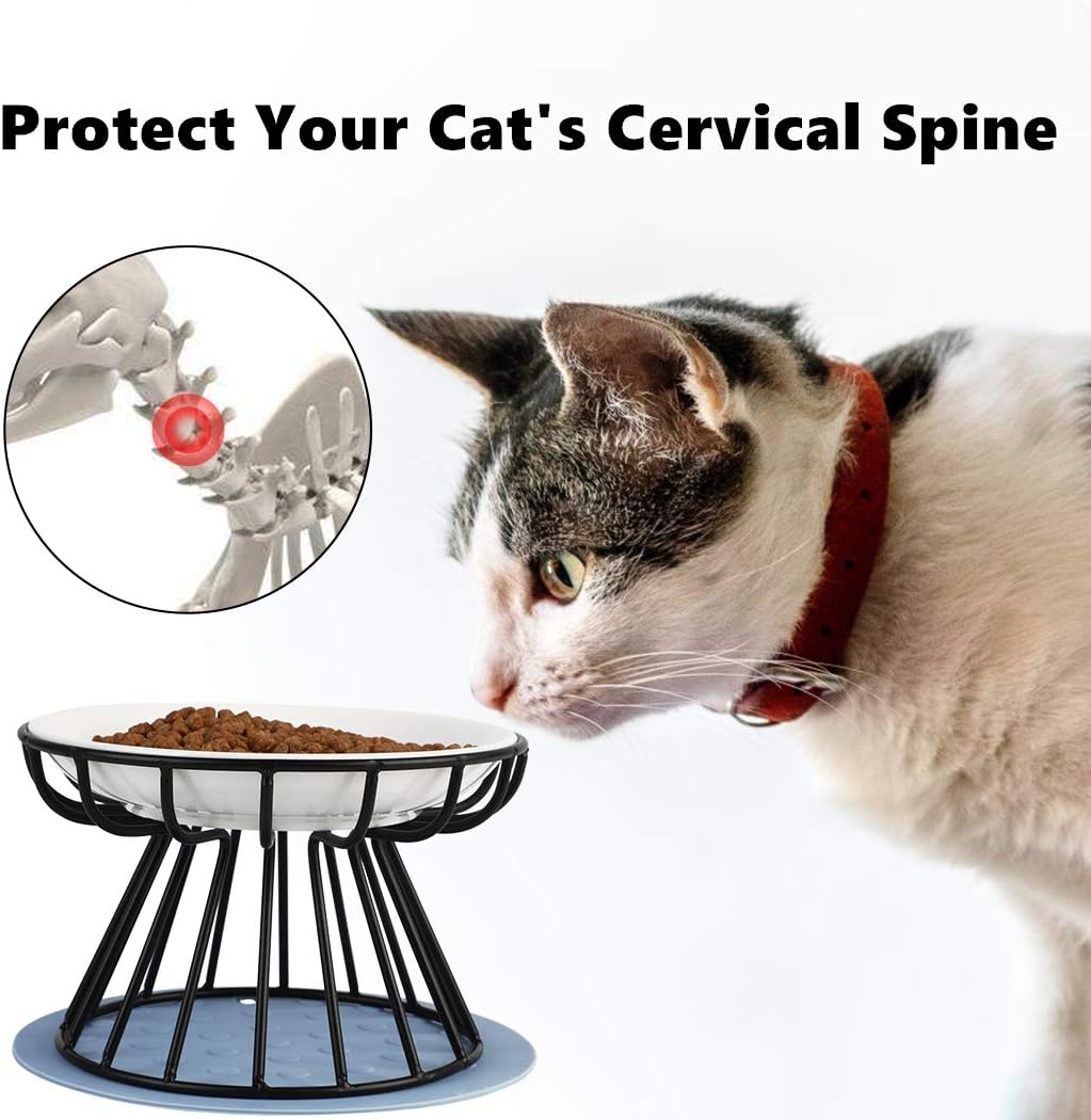 Ceramic Raised Cat Food Bowl, Elevated Non-Slip Pet Feeder, Easy Clean