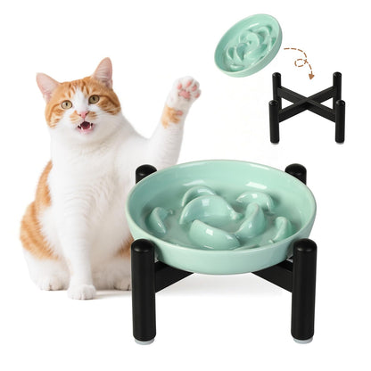 Ceramic Slow Feeder Cat Bowl, 6.3'' Wide Whisker Friendly Cat Puzzle Feeder