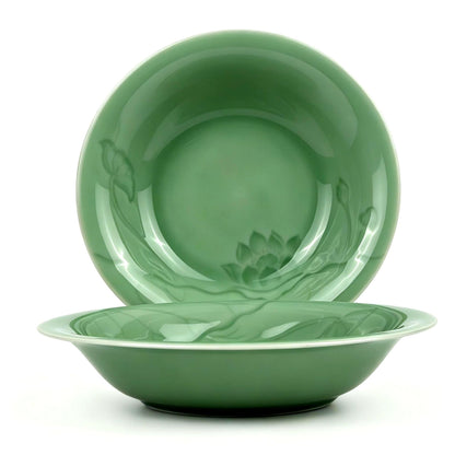 Deep Soup Plates Set of 2, 8.5" Longquan Celadon Ceramic Pasta Bowls