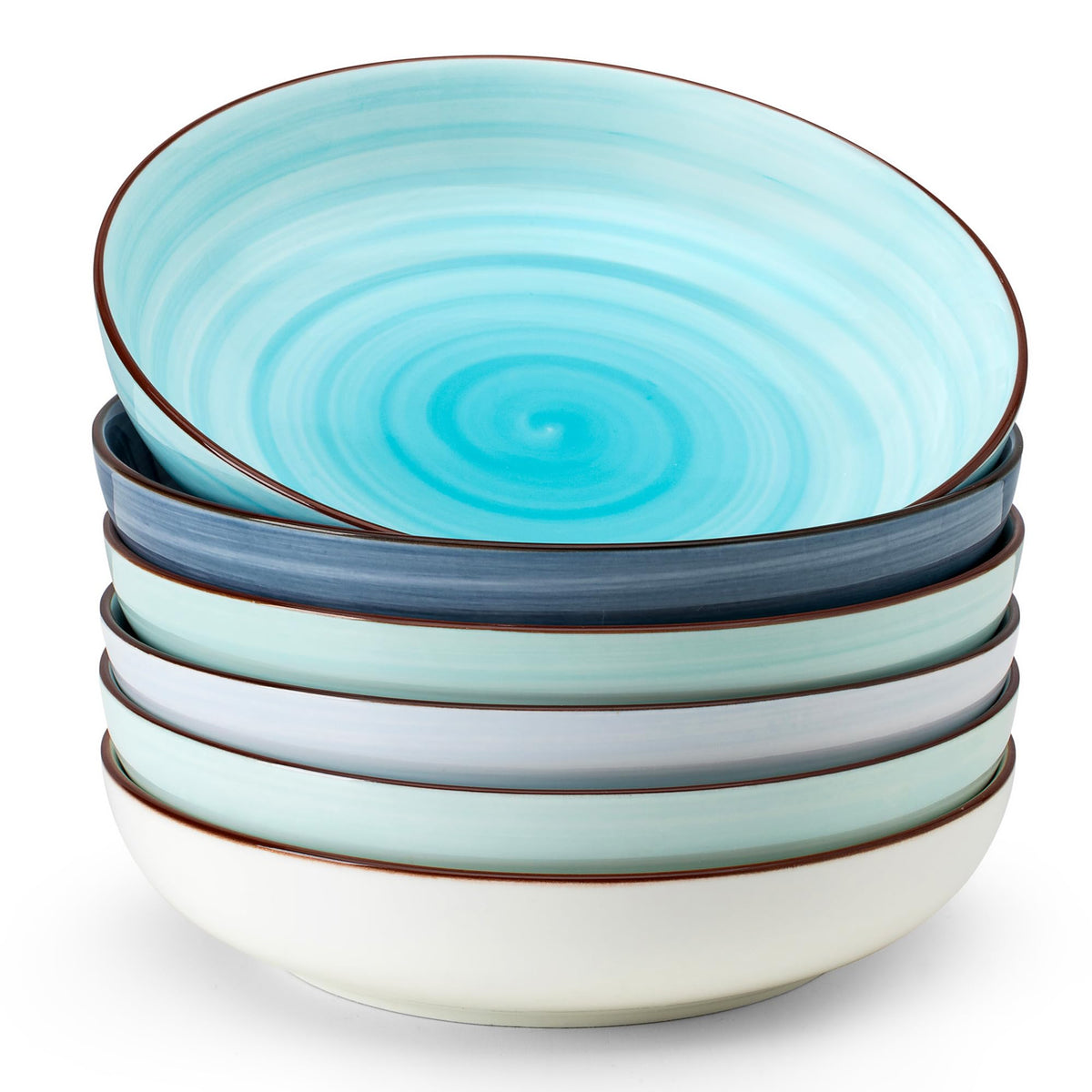 Sweese 6-Pack Ceramic Pasta Bowls, Neutral Extra Large 30 Fl Oz Durable Professional Grade