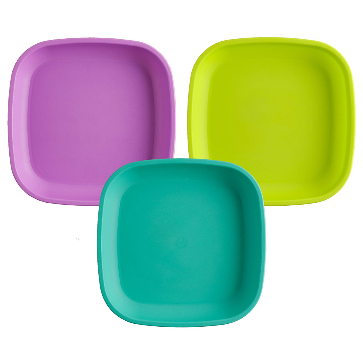 Re-Play Toddler Plates - 22 Oz. Deep-Walled Flat Kids Plates - Dishwasher & Microwave Safe - Made in USA - Set of 3-7.37" x 7.37" x 1.25" - True Blue