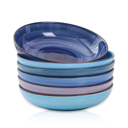 Selamica Ceramic Pasta Bowls Set 34 OZ, Large Salad Bowl 8.6 Inch Deep Plates for Pasta Soup, Microwave & Dishwasher Safe, Set of 6, Gradient Blue