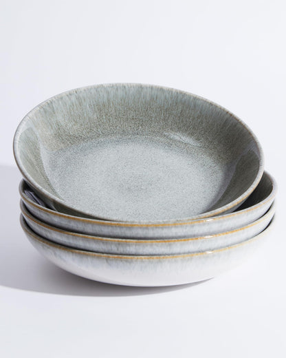 Pokini 8.75 Inch Large Ceramic Pasta Bowls, 32 Oz Reactive Glaze Stoneware Pasta Serving Bowls Set of 4 for Kitchen, Wide Bowls for Fruit,Pasta,Salad,Soup, Scratch Resistant-Brown and Green