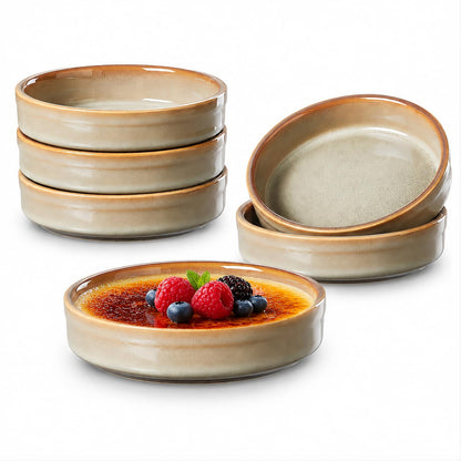 ONEMORE 4 oz Ramekins Oven Safe, Ceramic Ramekins for Creme Brulee, Custard, Pudding, Souffle, Blue Shallow Ramekin Dishes, Small Porcelain Ramekin Set of 6 for Baking & Serving