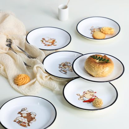 Funny Fidgety Chef Cat Pattern Ceramic Sauce Dishes, Seasoning Dishes, Sushi Soy Dipping Bowls, Appetizer Plates, Dessert Plates, Bird Feeding Bowls, Set of 6 - 5 Inch