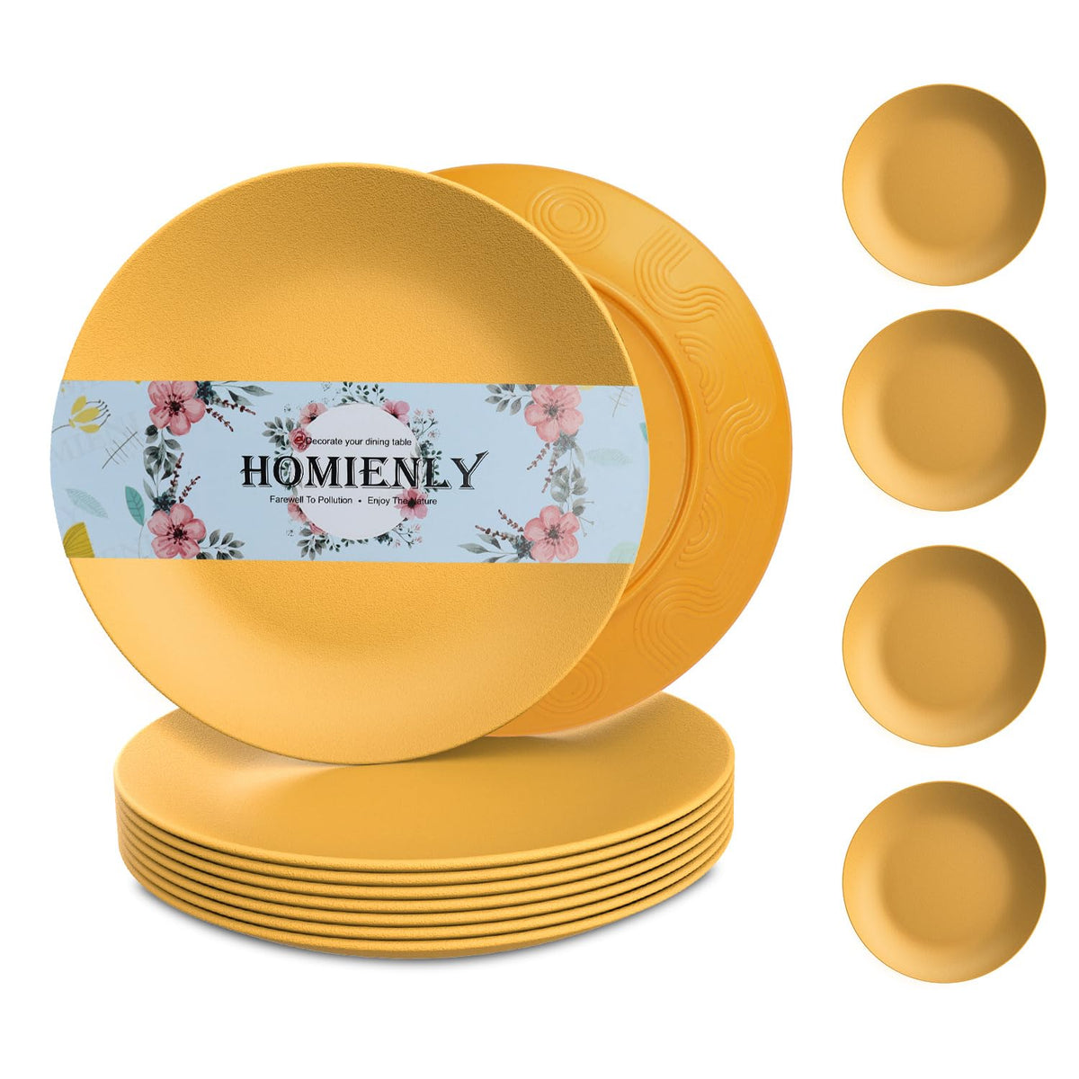 Homienly Wheat Straw Plates Unbreakable Flat Salad Plates Set of 8 Reusable Dinner Plate for Kitchen, Camping, RV, Microwave and Dishwasher Safe Plate Heavy Duty Paper Plates Alternative (Multi, 9in)