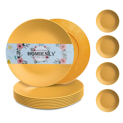 Homienly Wheat Straw Plates Unbreakable Flat Salad Plates Set of 8 Reusable Dinner Plate for Kitchen, Camping, RV, Microwave and Dishwasher Safe Plate Heavy Duty Paper Plates Alternative (Multi, 9in)