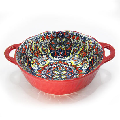 Bohemia Large Bowls with Handle, 40 oz Ceramic Soup Bowl for Salad, Pasta, Cereal,Fruit, Udon, Microwave & Dishwasher Safe (Orange)
