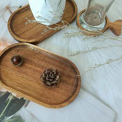 OUNONA Wooden Serving Trays and Platters Set 7.87X4.64 Inch Oval Decorative Wood Tray for Food Display Snack Plates Dessert Serving Dish