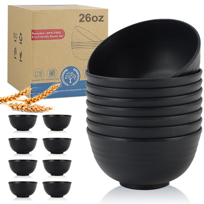 Wrova Wheat Straw Bowls Set 60 OZ Unbreakable Large Cereal Bowls Set of 6 Microwave and Dishwasher Safe Bowls Big Bowls for Camping and Picnic BPA Free Soup Bowl for Serving Oatmeal and Salad. Black