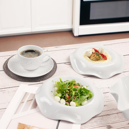 Soup Bowls, Pasta Bowls Rimmed Plates, White Salad Bowls Set of 2, Porcelain Wide Rim Bowls, 6 Oz, Microwave & Dishwasher Safe, Best for foodies and restaurants 8.3 Inch flanging