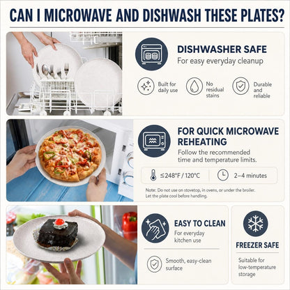 MISS BIG Wheat Straw Plates Set of 4, 10 Inch White Dinner Plates, BPA Free
