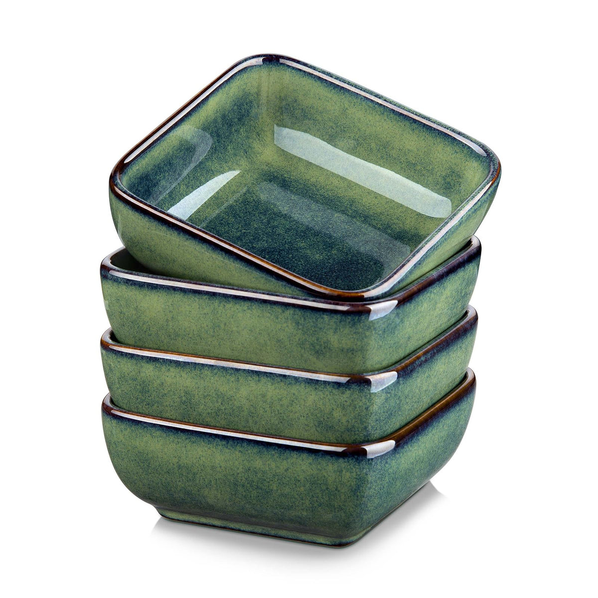 vancasso Stern 6 Oz Dipping Bowls, 4.5 Inches Ceramic Soy Sauce Dish, Rectangular Side Dishes, Small Appetizer Plates Set of 4, Green