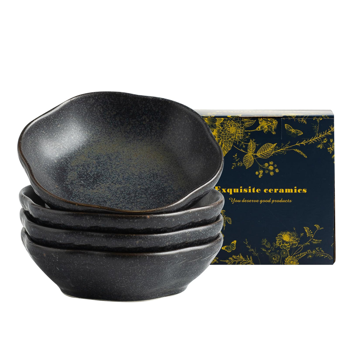 Reactive Glaze Dipping Bowls, Soy Sauce Dishes Set of 4