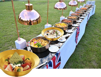 Unbreakable Large Gold Serving Plate Bowl for Party Provide Food - Wide Rim Deep Large Capacity Bowl Plates for Salad Soup Pasta Noodle Fruits Serving Bowls 2 PCS Stainless Steel 14 Inch