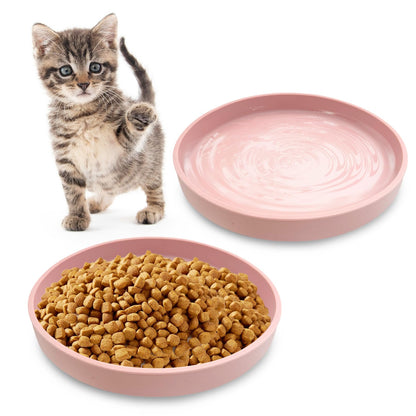 Silicone Cat Food Bowl Shallow Dishes 5.9in Wide Cats Bowls Set of 2 Kitty Plates Relief Whisker Fatigue Puppy Feeding Bowl for Dry Food and Wet Food Indoor (Round Green)