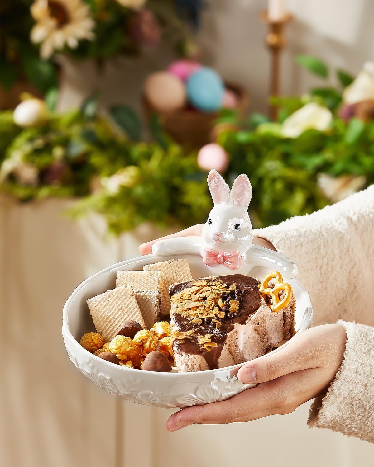 Metahom 8 Inch Easter Candy Bowl, Ceramic Bunny Candy Dish, 28 Oz