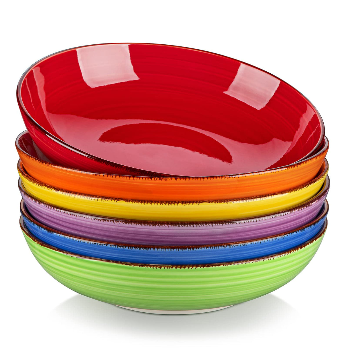 vancasso Bonita 38 oz Ceramic Pasta Bowls Set of 6, Microwave & Dishwasher Safe, 8.5 Inch Elegant Shallow Bowls Set for Pasta, Salad, & Soup – Large Capacity Pasta Plates Sets, Blue
