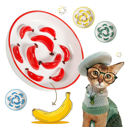 Ceramic Slow Feeder Cat Bowl, 6.3'' Wide Whisker Friendly Cat Puzzle Feeder