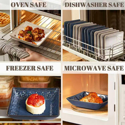 Artena Ceramic Square Dessert Plates Set of 4, 6 Inch Embossed Appetizer Plates for Snack, Bread, Sauce & Side Dish – Microwave & Dishwasher Safe, Scratch Resistant, White, Damask Floral