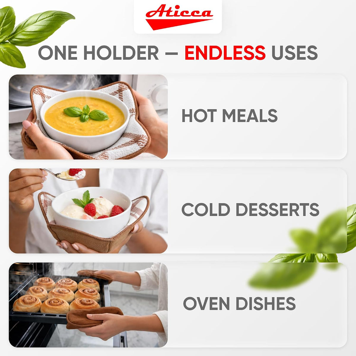 Aticca Microwave Bowl Cozy Holders, Heat Proof, Beige Multicolor 4-Pack