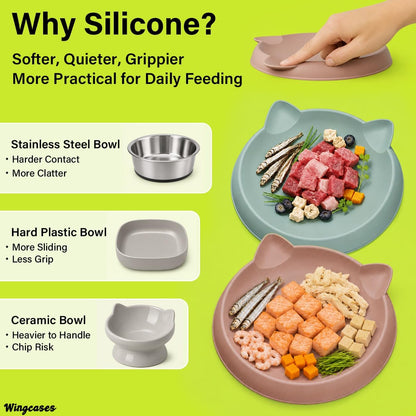 Kitten Food Bowl 2pcs Silicone Cat Bowls Plates for Wet Food