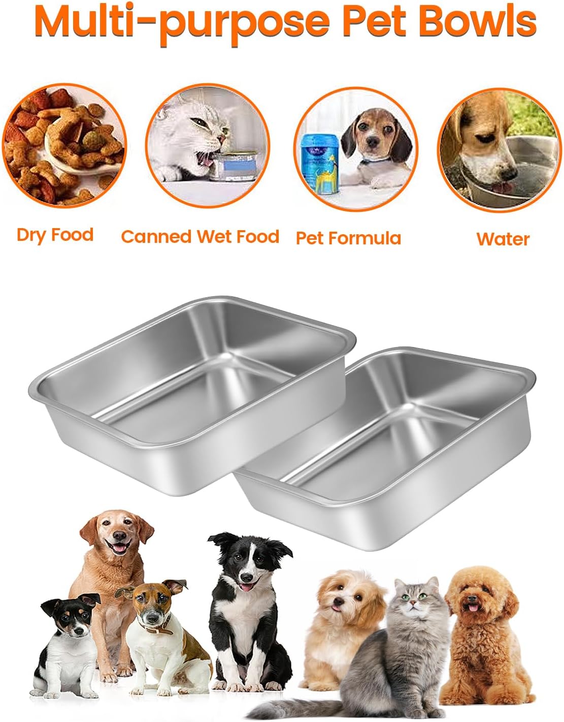Stainless Steel Dog Bowls, [2 Pack] Water and Food Bowl Set, 1.6L Pet Metal Dishes for Small Medium Large Dogs