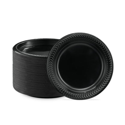 PLASTICPRO 100 PCS Black Plastic Bowls Light Weight 12 oz Plastic Soup Bowls Black Salad Plates Disposable for Party and Wedding