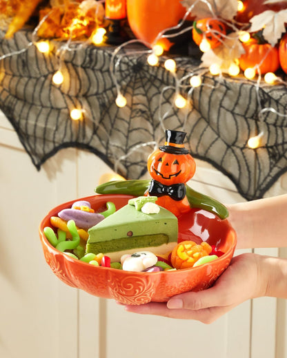 Metahom 8 Inch Halloween Candy Dish, Ceramic Pumpkin Candy Bowl, 28 Oz