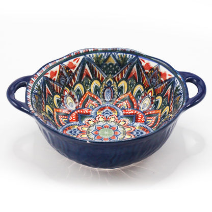 Bohemia Large Bowls with Handle, 40 oz Ceramic Soup Bowl for Salad, Pasta, Cereal,Fruit, Udon, Microwave & Dishwasher Safe (Orange)