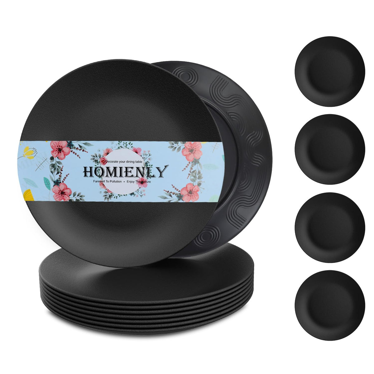Homienly Wheat Straw Plates Unbreakable Flat Salad Plates Set of 8 Reusable Dinner Plate for Kitchen, Camping, RV, Microwave and Dishwasher Safe Plate Heavy Duty Paper Plates Alternative (Multi, 9in)