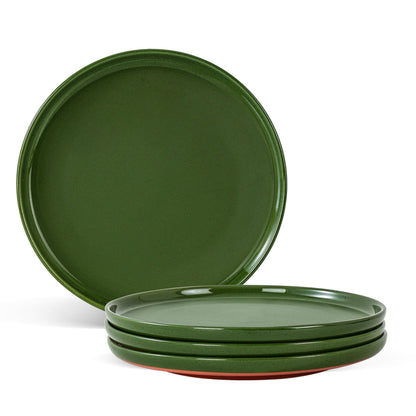 Ceramic Dinner Plates, 10.25 Inch, Set for 4, Elegant Green