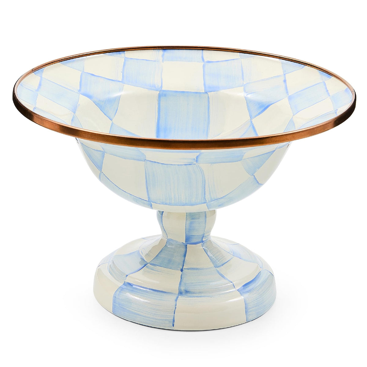 MACKENZIE-CHILDS Enamel Compote, Large, Brown-and-White Mocha Check