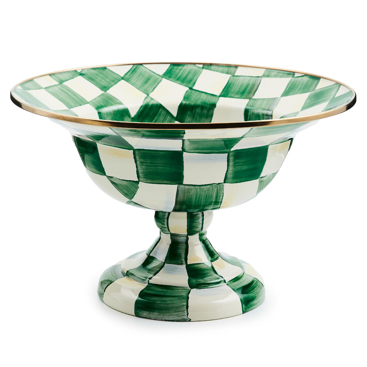 MACKENZIE-CHILDS Enamel Compote, Large, Brown-and-White Mocha Check