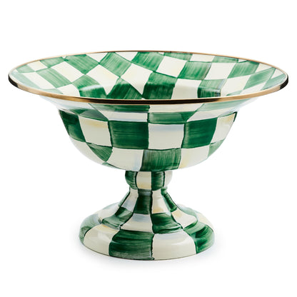 MACKENZIE-CHILDS Enamel Compote, Large, Brown-and-White Mocha Check