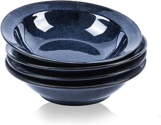 vicrays Wide Rim Soup Bowls - 27oz Ceramic Pasta Plates Bowl Set of 4 for Gumbo Salad Spaghetti Dipping Bread Dishes Home Restaurant Use - Microwave Dishwasher Oven Safe - Blue
