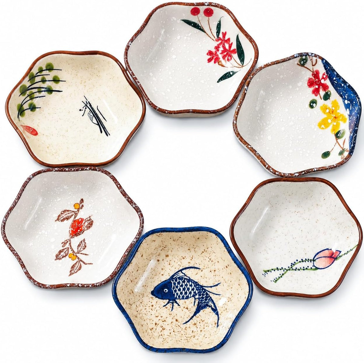 Japanese Ceramic Soy Sauce Dish Set of 6, 4'' Vintage Small Dipping Bowls