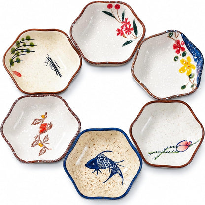 Japanese Ceramic Soy Sauce Dish Set of 6, 4'' Vintage Small Dipping Bowls