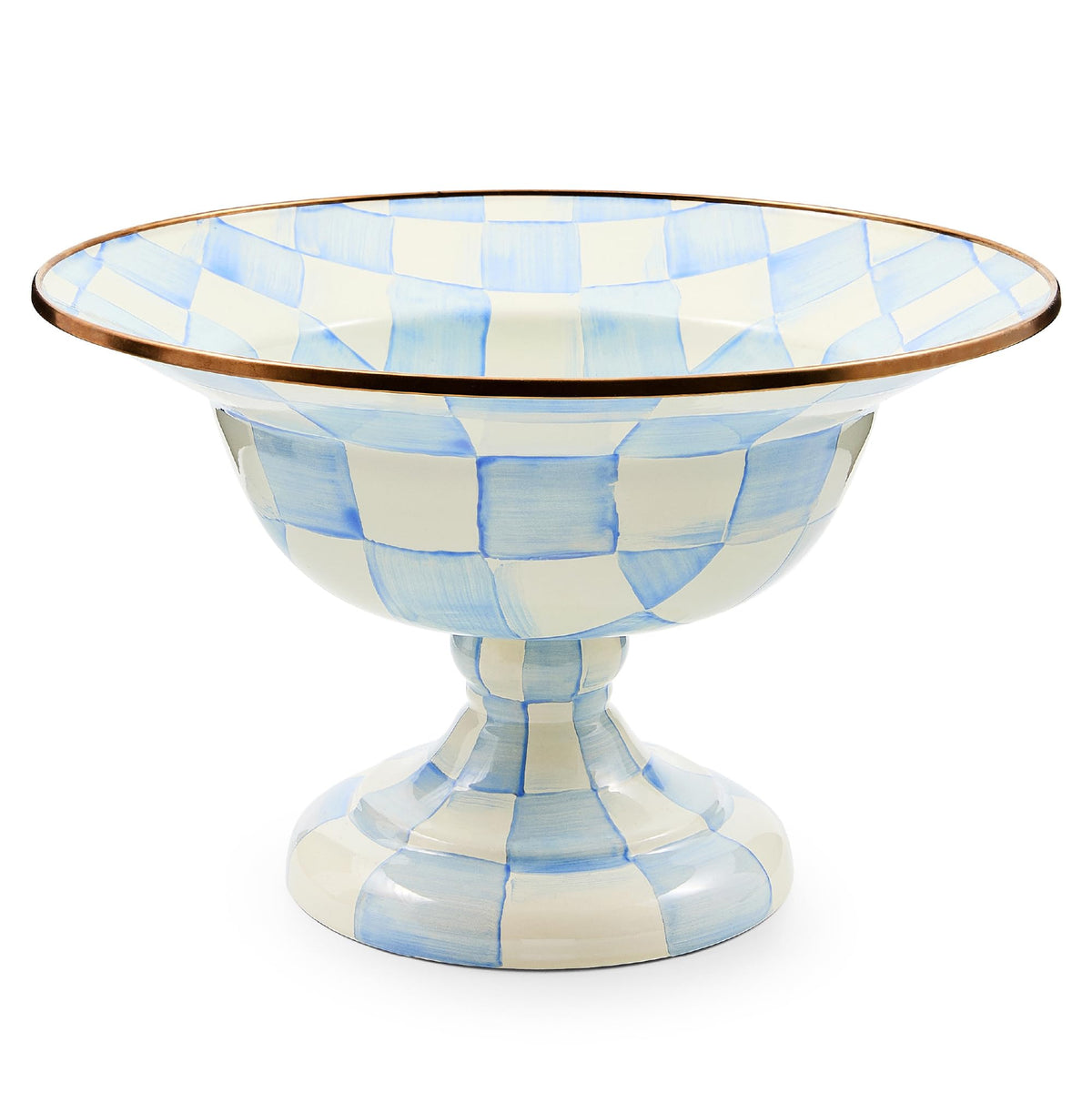 MACKENZIE-CHILDS Enamel Compote, Large, Brown-and-White Mocha Check