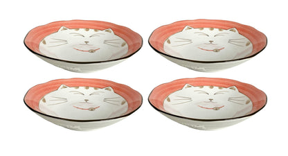JapanBargain 2562, Japanese Porcelain Soup Bowls Shallow Bowl for Cereal Rice Salad Appetizer and Dessert, Blue Color Maneki Neko Smiling Lucky Cat Pattern, Made in Japan, 6-1/2 inch, Pack of 2