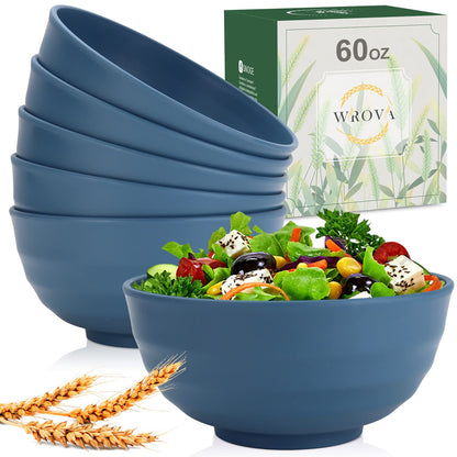Wrova Wheat Straw Bowls Set 60 OZ Unbreakable Large Cereal Bowls Set of 6 Microwave and Dishwasher Safe Bowls Big Bowls for Camping and Picnic BPA Free Soup Bowl for Serving Oatmeal and Salad. Black