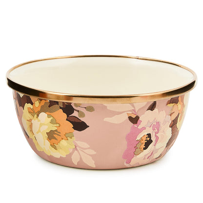 MACKENZIE-CHILDS Enamel Pinch Bowl, Small Bowl for Cooking Ingredients, 1.5-Cup Capacity, Wild Rose Slate