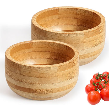 Small Bamboo Wooden Bowls Set of 2, Round Shallow Serving Bowls for Charcuterie/Fruit/Candy, 4 Inch Handmade Dipping Dishes for Spice/Salsa/Tomato Sauce