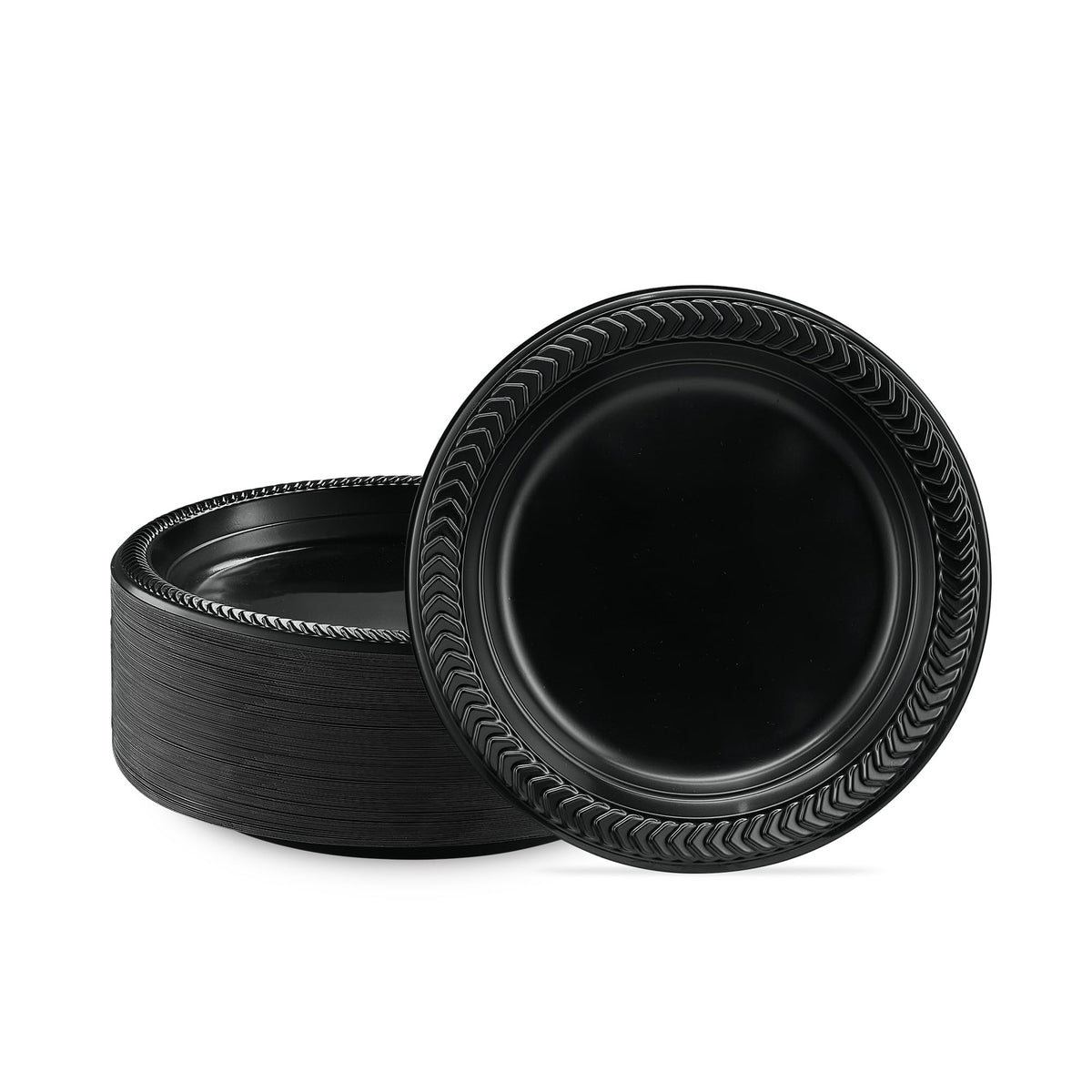 PLASTICPRO 100 PCS Black Plastic Bowls Light Weight 12 oz Plastic Soup Bowls Black Salad Plates Disposable for Party and Wedding