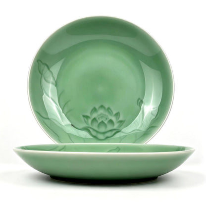 Deep Soup Plates Set of 2, 8.5" Longquan Celadon Ceramic Pasta Bowls