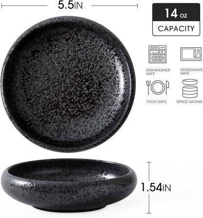 Uaral Japanese Plates Serving Dishes,Salad Bowl Set,Dessert Plate,Appetizer Plate Set of 4,5.5 inch(Black Speckled)