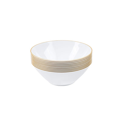 [16 OZ 40 Count] White Plastic Organic Party Soup bowls With Silver Rim Premium heavyweight Elegant Disposable Tableware Dishes