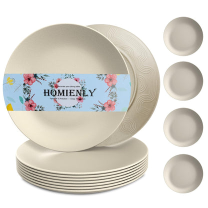 Homienly Wheat Straw Plates Unbreakable Flat Salad Plates Set of 8 Reusable Dinner Plate for Kitchen, Camping, RV, Microwave and Dishwasher Safe Plate Heavy Duty Paper Plates Alternative (Multi, 9in)